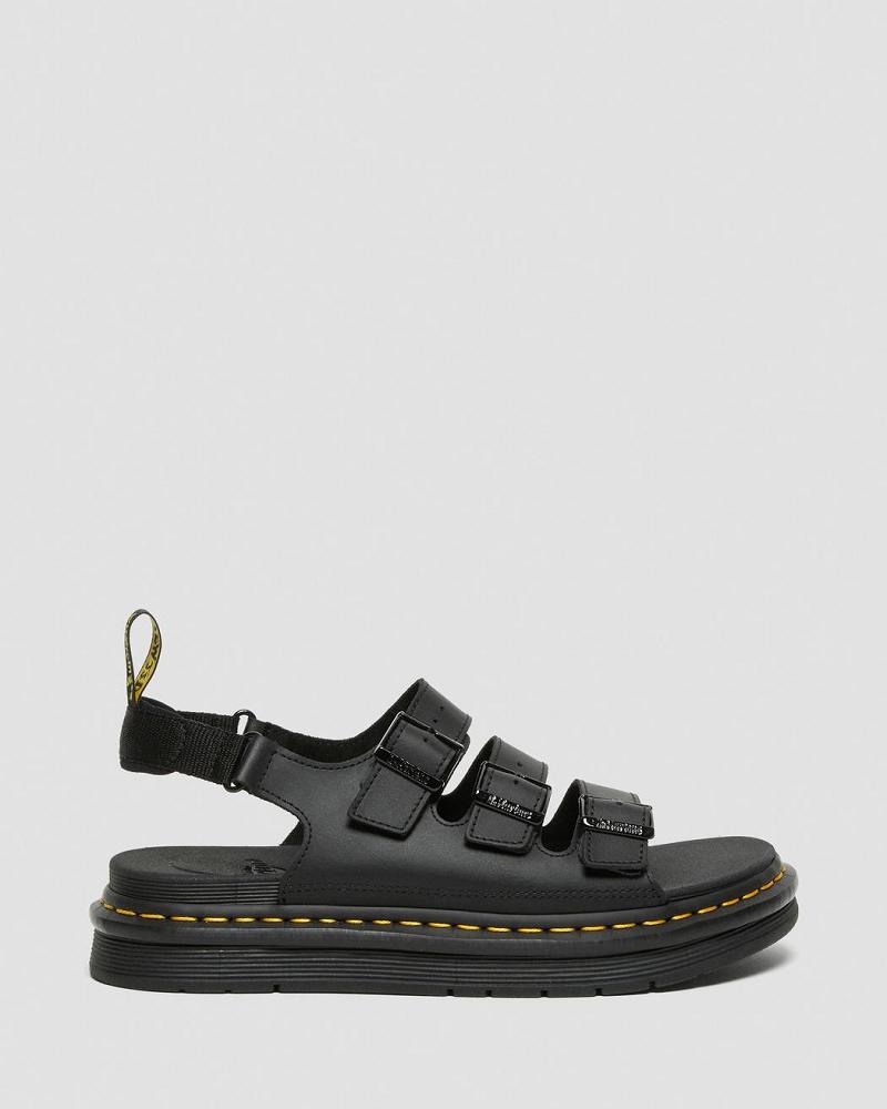 Black Men's Dr Martens Soloman Men's Leather Strap Sandals | CA 641CTV